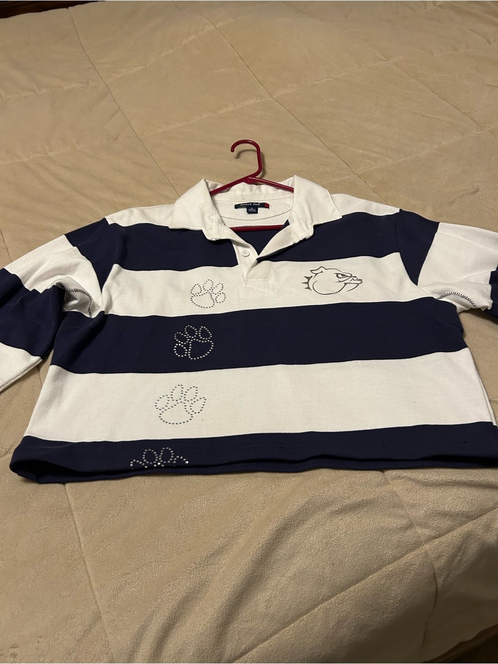 Sport-Tek Navy and Cream Striped Rugby Polo - Picture 6 of 11